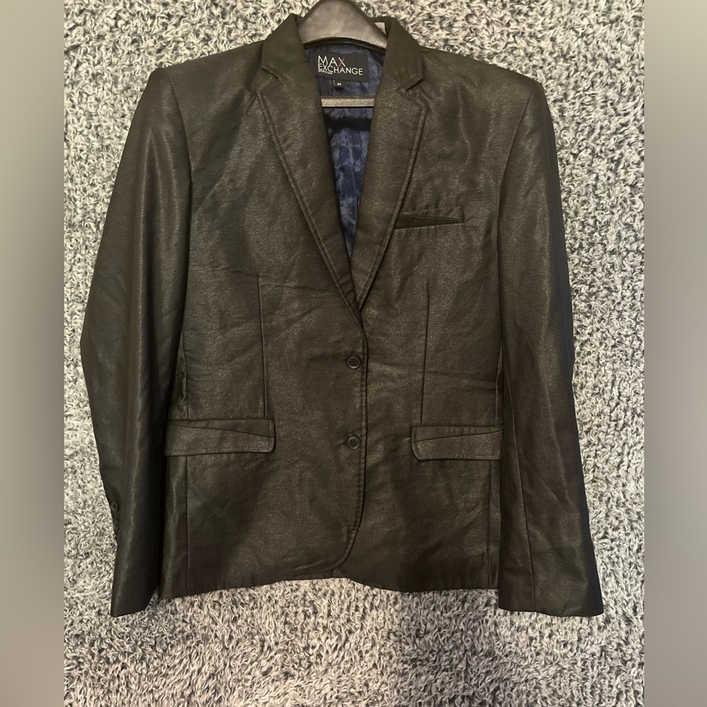 Mens Sport Coat Size Medium Max Exchange Black Jacket 2 Buttons 3 Pockets Lined